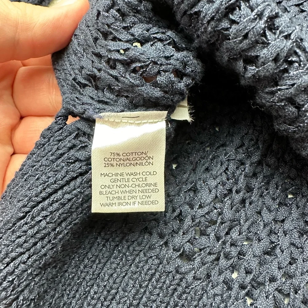 LOFT Navy Textured Open Stitch Knit Pullover Sweater | Size XS